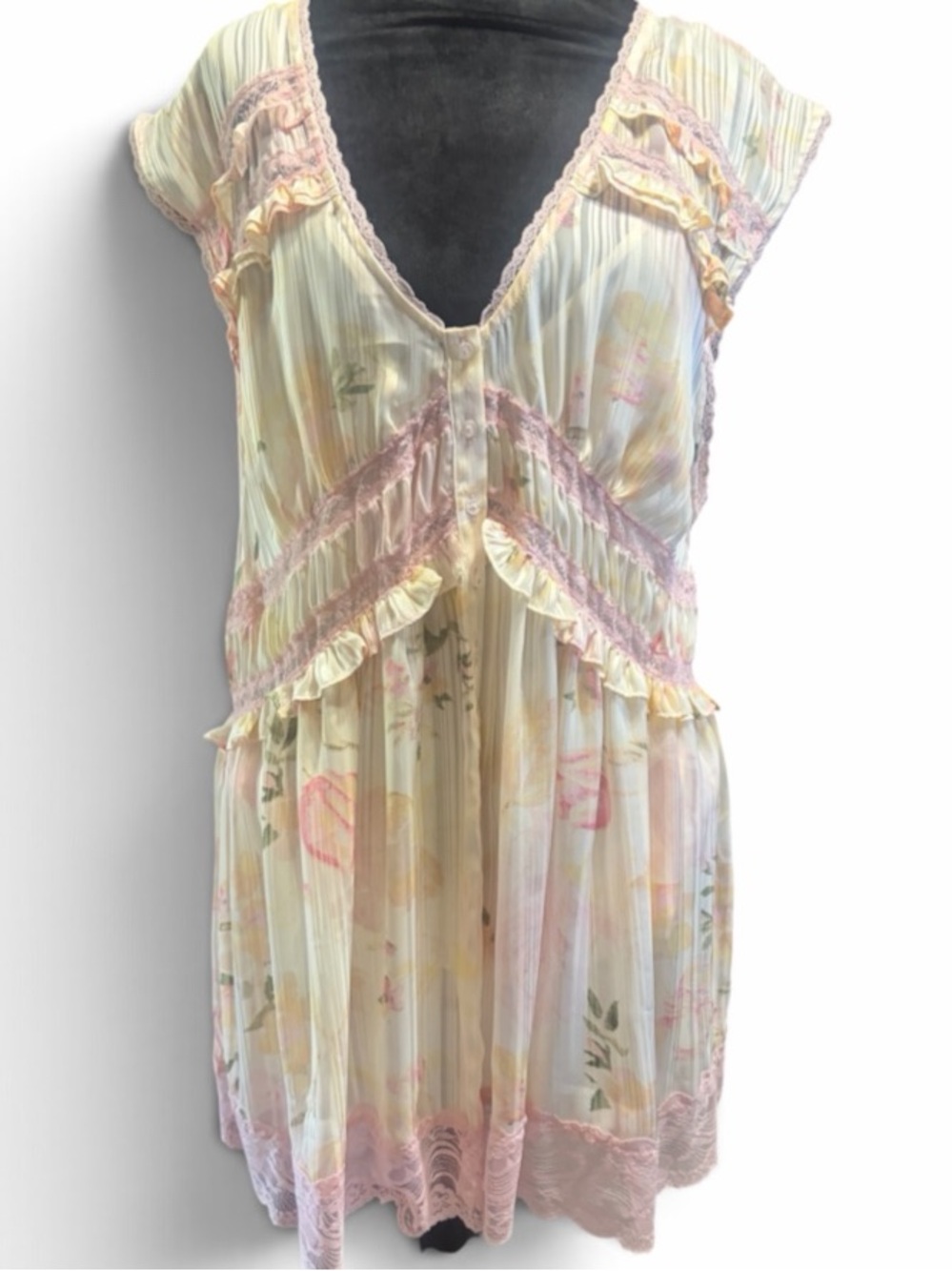 FREE PEOPLE
Spring Fling Mini Dress,Pink,Cream,floral, ruffle,lace,Medium - Picture 5 of 7